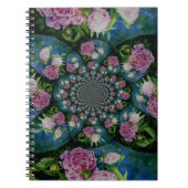 ピンクの白い牡丹フローラ水彩曼荼羅 ノートブック (正面)