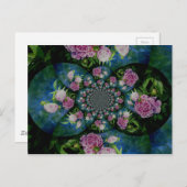 ピンクの白い牡丹フローラ水彩曼荼羅 ポストカード (正面/裏面)
