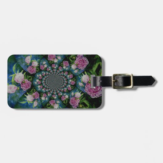 ピンクの白い牡丹フローラ水彩曼荼羅 ラゲッジタグ (正面横)