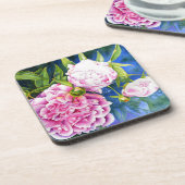 ピンクの白い牡丹絵画の |ロマンチックなフローラ コースター (左側)