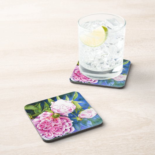 ピンクの白い牡丹絵画の |ロマンチックなフローラ コースター (右側)