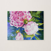 ピンクの白い牡丹絵画の |ロマンチックなフローラ ジグソーパズル (横)