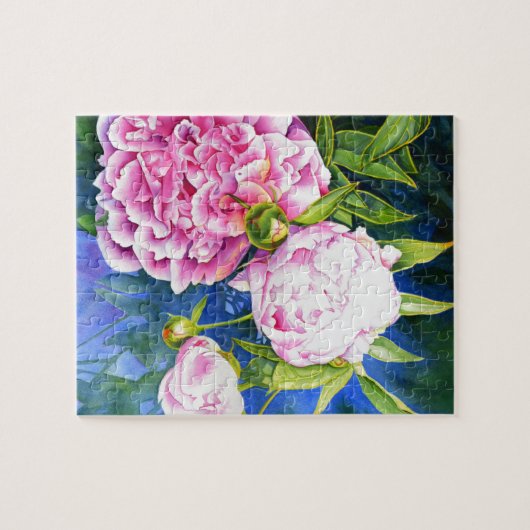 ピンクの白い牡丹絵画の |ロマンチックなフローラ ジグソーパズル (横)