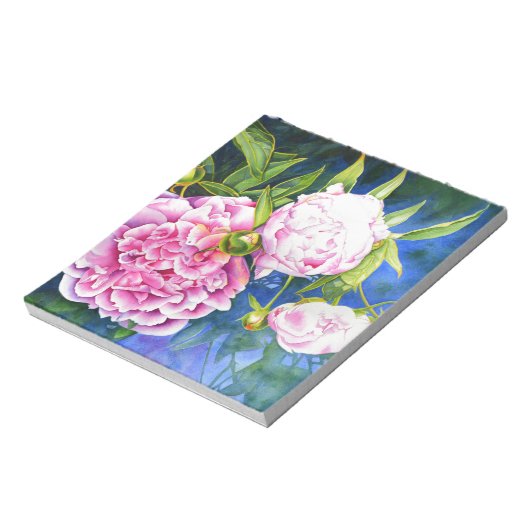 ピンクの白い牡丹絵画の |ロマンチックなフローラ ノートパッド (回転)