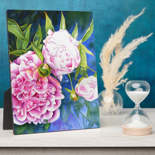 ピンクの白い牡丹絵画の |ロマンチックなフローラ フォトプラーク (側面)