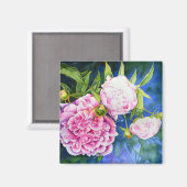 ピンクの白い牡丹絵画の |ロマンチックなフローラ マグネット (正面/裏面)
