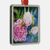ピンクの白い牡丹絵画の |ロマンチックなフローラ メタルオーナメント (右)