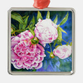 ピンクの白い牡丹絵画の |ロマンチックなフローラ メタルオーナメント (正面)