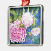 ピンクの白い牡丹絵画の |ロマンチックなフローラ メタルオーナメント (左)