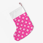 ピンクの白い犬の手とハートのパターン スモールクリスマスストッキング (裏面 (吊り時))