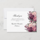 ピンクの白い紫の水色のフローラ結婚の サンキューカード (正面)