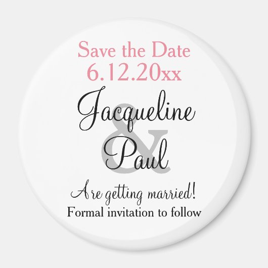 ピンクの白い結婚式の日付を保存 マグネット (正面)