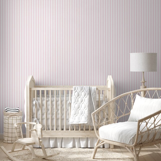 ピンクの白い縞模様のキッズルーム保育園の壁の装飾 壁紙 (Pink White Striped Kids Room Nursery Wall Decor Wallpaper)