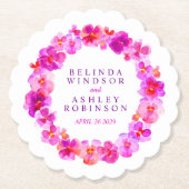 ピンクの白い花のリース水の色アートコースター ペーパーコースター (正面)