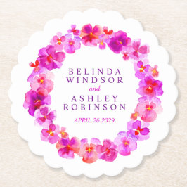 ピンクの白い花のリース水の色アートコースター ペーパーコースター