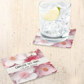 ピンクの白い花の名前の誕生日パーティー スクエアペーパーコースター