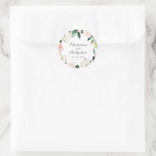 ピンクの白い花の結婚封筒用シールシール ラウンドシール (バッグ)