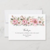 ピンクの白い花の緑のユーカリ結婚プス サンキューカード (正面)