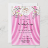 ピンクの白い花フローラ誕生日パーティー 招待状 (正面)
