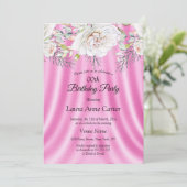 ピンクの白い花フローラ誕生日パーティー 招待状 (スタンド正面)