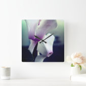 ピンクの白い花写真角壁時計 スクエア壁時計 (ホーム)