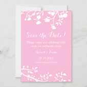 ピンクの白い花日付磁石を保存 マグネット招待状 (正面)