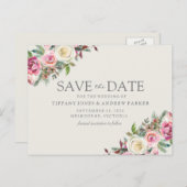 ピンクの白い花模様の日付の保存 ポストカード (正面/裏面)