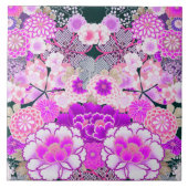 ピンクの白い花牡丹、バラ日本のフローラ タイル (正面)