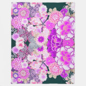ピンクの白い花牡丹、バラ日本のフローラ フリースブランケット (正面)