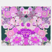 ピンクの白い花牡丹、バラ日本のフローラ フリースブランケット (正面(横))