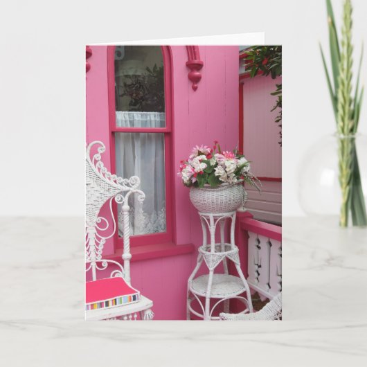 ピンクの白い花籠 – Martha's Vineyard カード (正面)