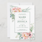 ピンクの白い花結婚式招待状 招待状 (正面)