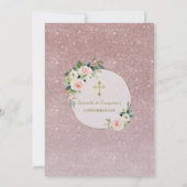 ピンクの白い花金ゴールド女の子の確認メニュー 招待状 (裏面)