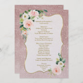 ピンクの白い花金ゴールド女の子の確認メニュー 招待状 (正面/裏面)