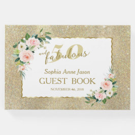 ピンクの白い花金ゴールド50と素晴らしい誕生日 ゲストブック