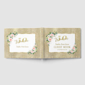 ピンクの白い花金ゴールド50と素晴らしい誕生日 ゲストブック (全面)