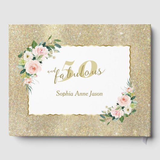 ピンクの白い花金ゴールド50と素晴らしい誕生日 ゲストブック (裏面)