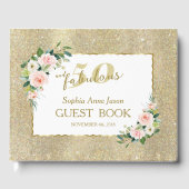 ピンクの白い花金ゴールド50と素晴らしい誕生日 ゲストブック (正面)