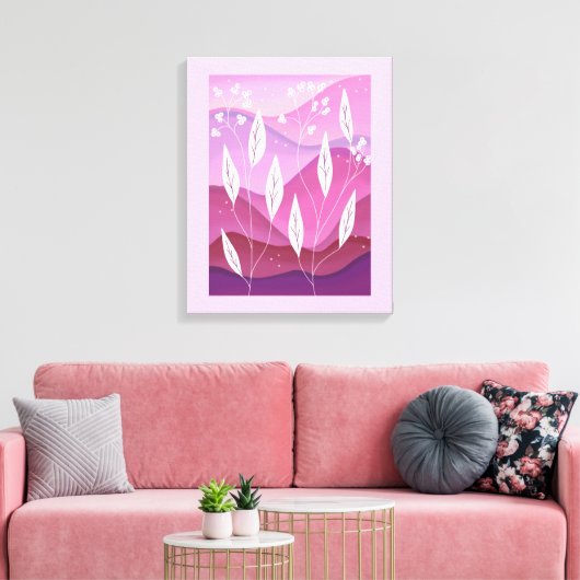 ピンクの白い葉引き伸ばしキャンバス印刷の濃淡 キャンバスプリント (インサイチュ (リビング))