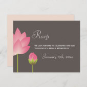 ピンクの白い蓮の花の結婚式出欠返信 出欠カード (正面/裏面)