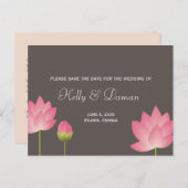 ピンクの白い蓮の花モダンは灰色の日付以外 案内ポストカード (正面/裏面)