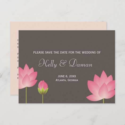 ピンクの白い蓮の花モダンは灰色の日付以外 案内ポストカード (正面/裏面)