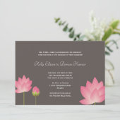 ピンクの白い蓮の花モダン石板グレ結婚イ 招待状 (スタンド正面)