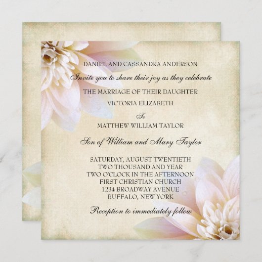 ピンクの白い蓮結婚の花 招待状 (正面/裏面)