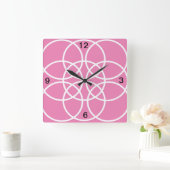 ピンクの白い螺旋円 スクエア壁時計 (ホーム)