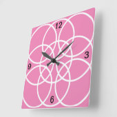 ピンクの白い螺旋円 スクエア壁時計 (傾斜)