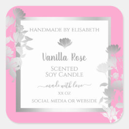 ピンクの白い製品包装ラベルシルバーフレーム スクエアシール