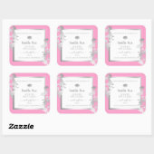 ピンクの白い製品包装ラベルシルバーフレーム スクエアシール (シート)