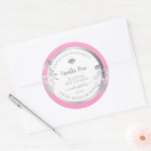 ピンクの白い製品包装ラベルシルバーフレーム ラウンドシール (封筒)