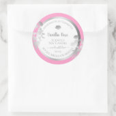 ピンクの白い製品包装ラベルシルバーフレーム ラウンドシール (バッグ)